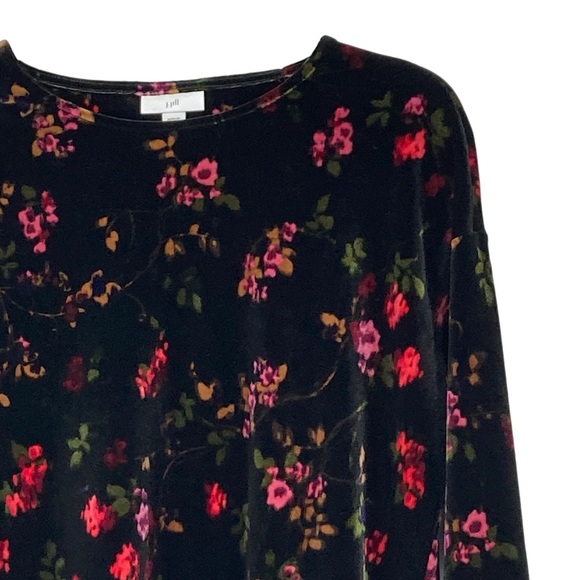 J Jill Size XS Velvet Velour Black/Red/Pink/Green Polyester/Spandex Floral Top - Picture 4 of 11
